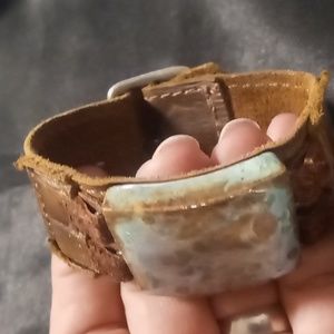 Boho Dandy craft wide leather band buckle bracelet. genuine soft leather